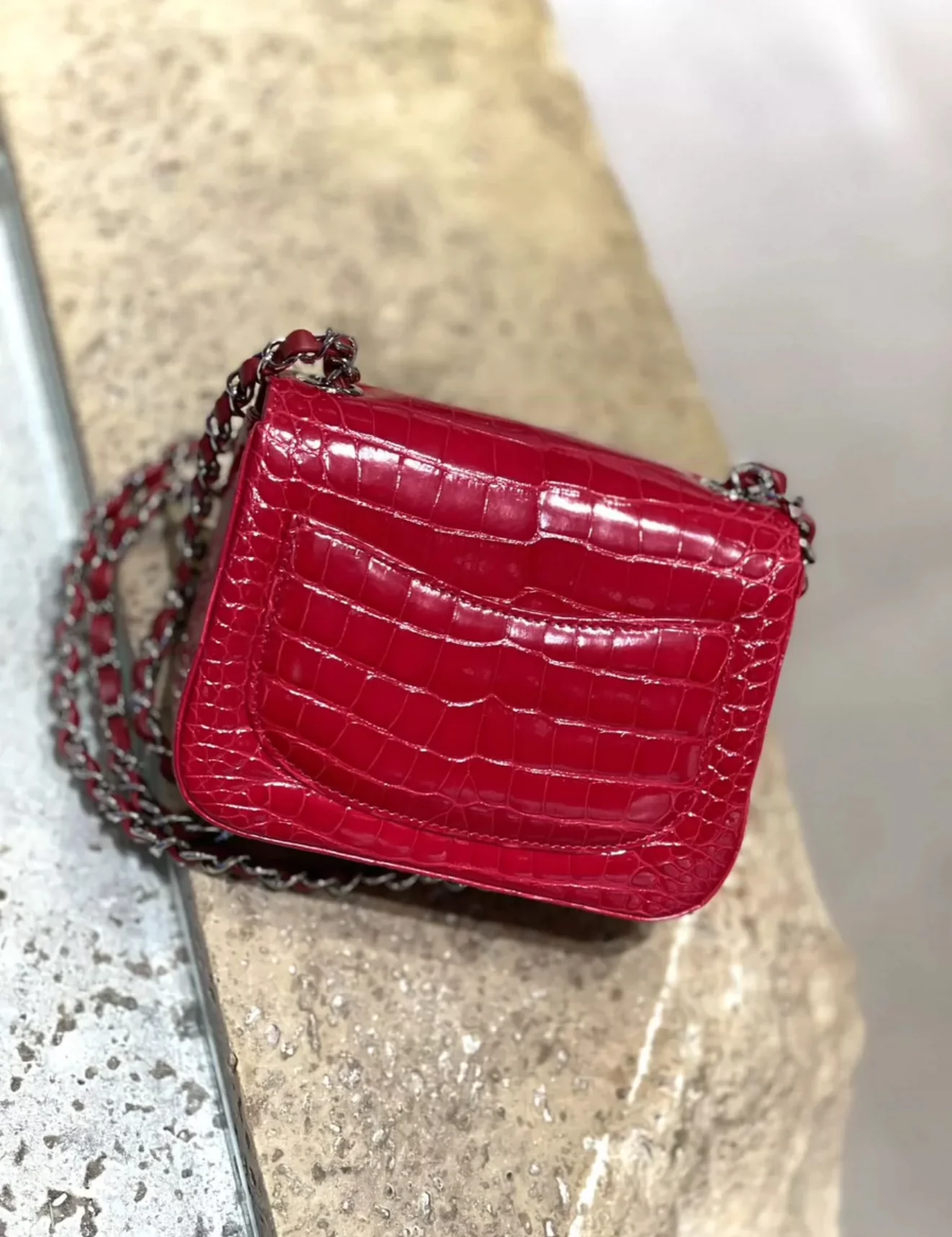 Chanel Red Crocodile mini square bag - Image 2