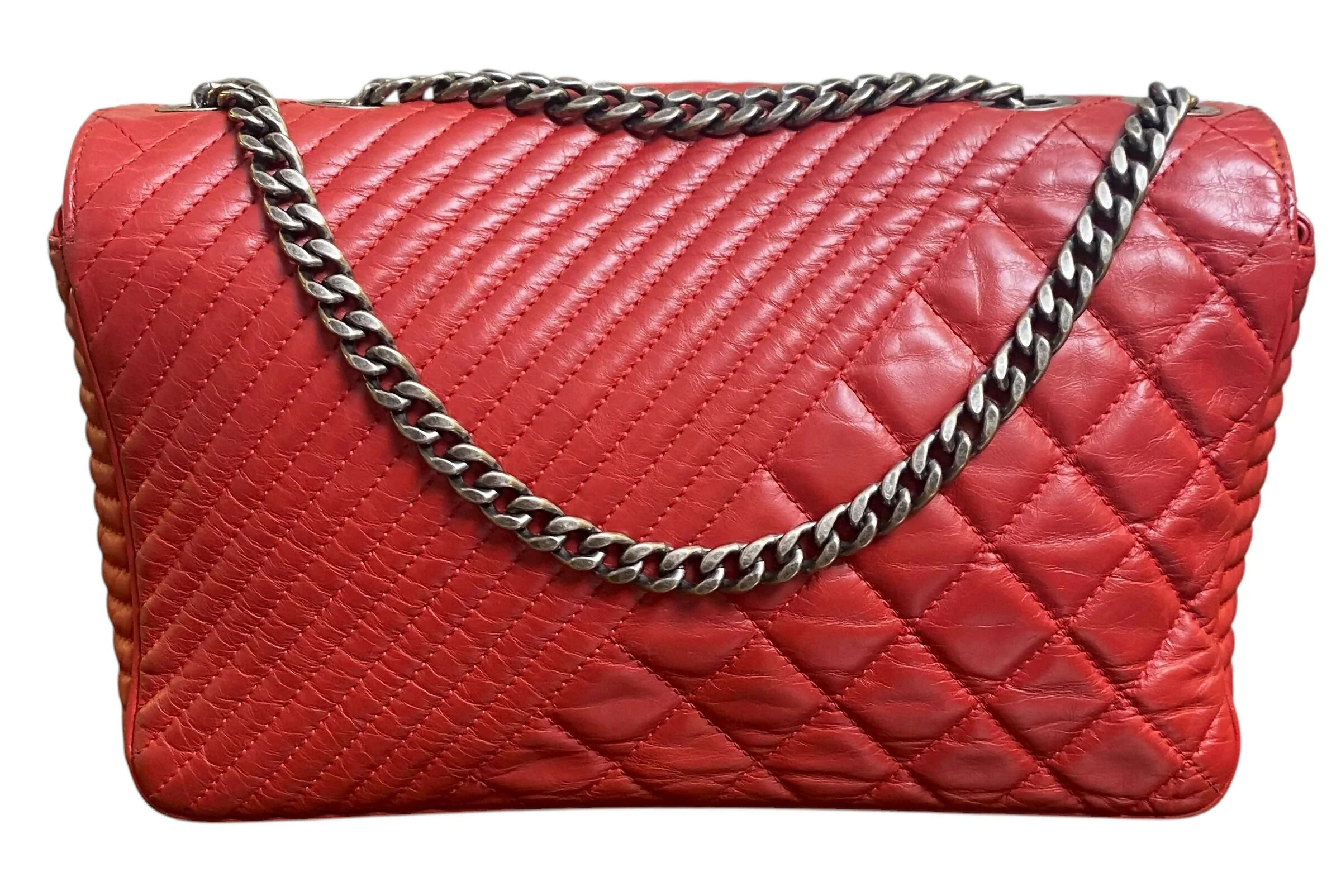 Chanel Red Quilted Glazed Aged Calfskin Leather Medium Coco Boy Flap Bag - Image 3