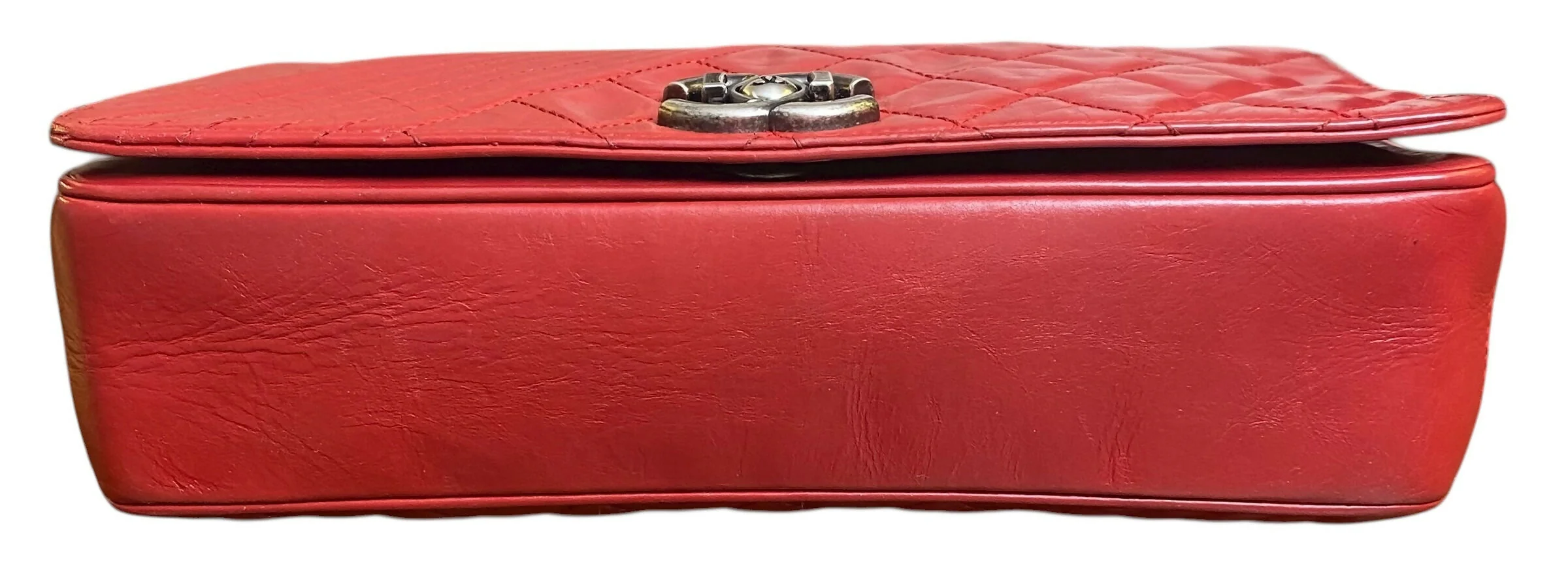 Chanel Red Quilted Glazed Aged Calfskin Leather Medium Coco Boy Flap Bag - Image 4