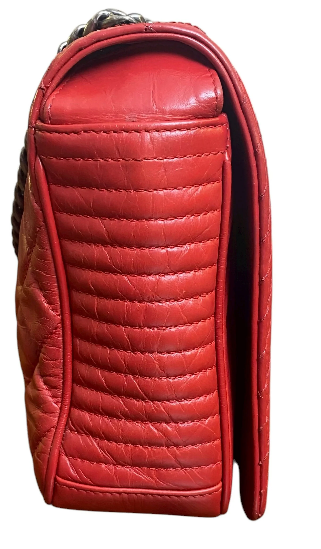 Chanel Red Quilted Glazed Aged Calfskin Leather Medium Coco Boy Flap Bag - Image 9
