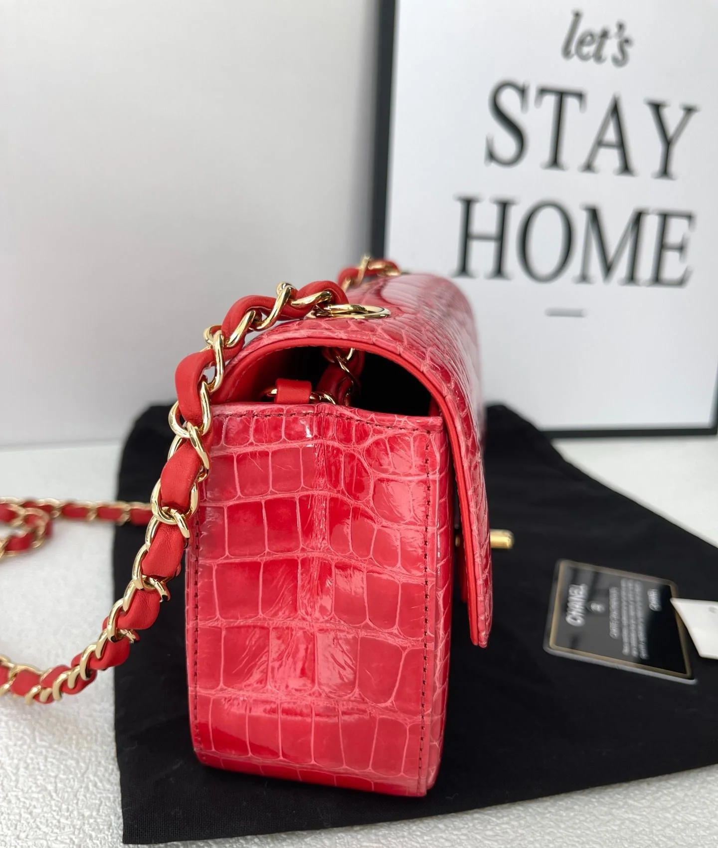 CHANEL Red Shiny Alligator Classic Mini Flap Bag with Gold Hardware - Image 2