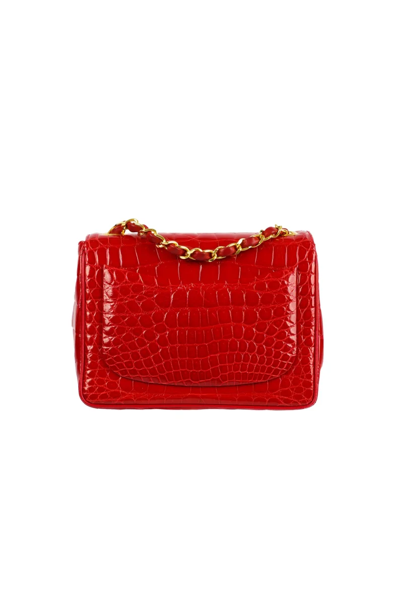 Chanel red shiny crocodile leather mini square flap bag with gold hardware - Image 6