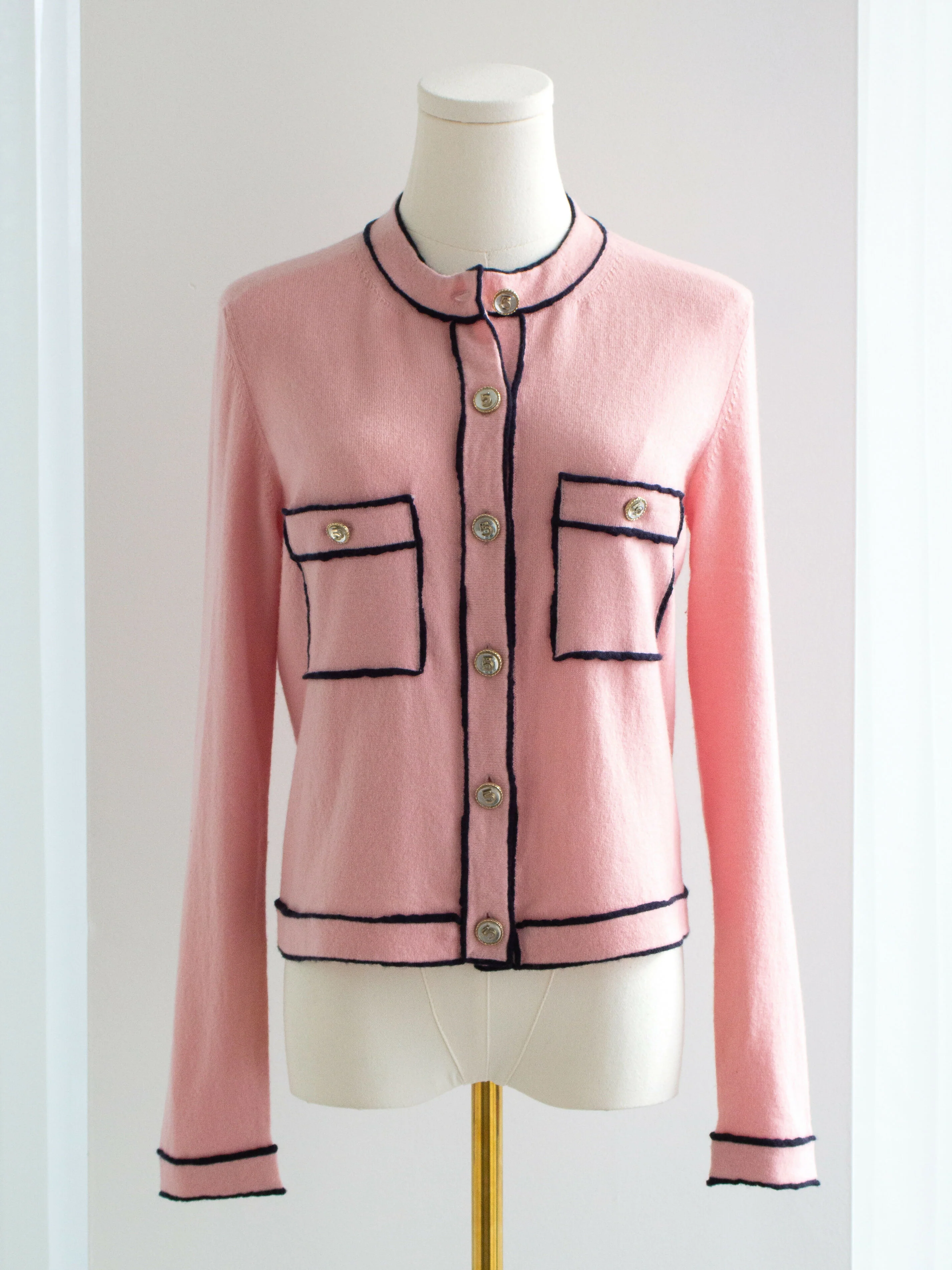 Chanel S/S 2021 Pink Cashmere Navy CC N5 21P 21S Cardigan