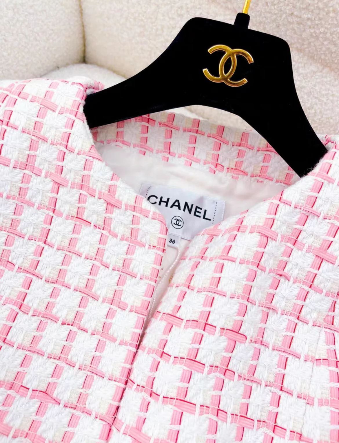 CHANEL SIZE 36 22S TWEED JACKET COTTON/ACRYLIC LIGHT PINK/WHITE - Image 2