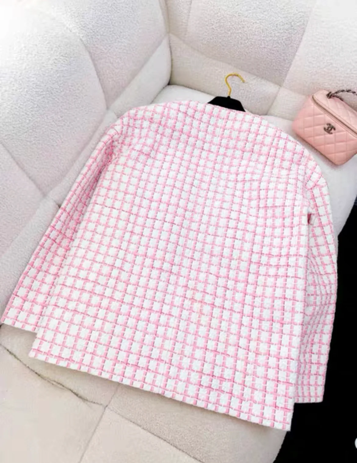 CHANEL SIZE 36 22S TWEED JACKET COTTON/ACRYLIC LIGHT PINK/WHITE - Image 4