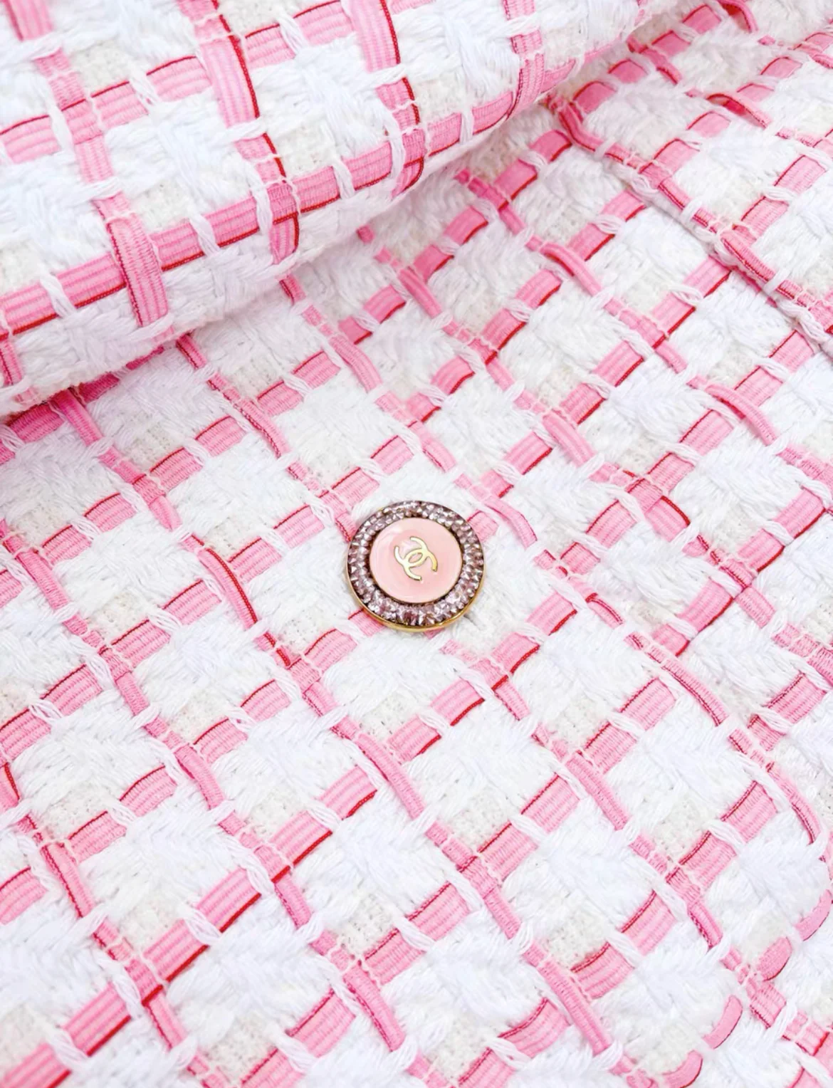 CHANEL SIZE 36 22S TWEED JACKET COTTON/ACRYLIC LIGHT PINK/WHITE - Image 5
