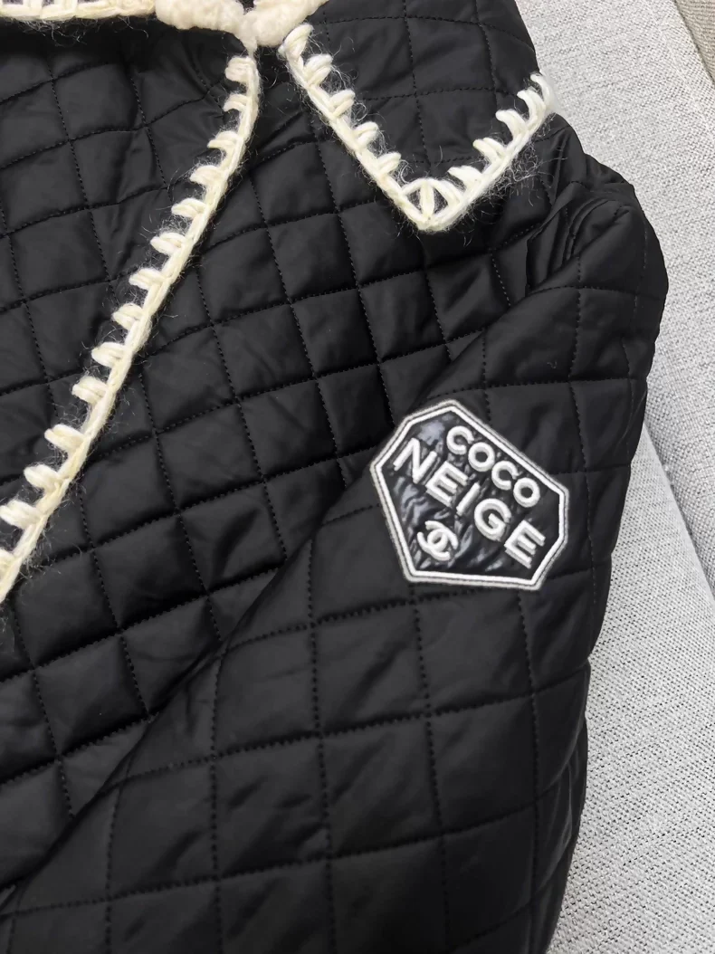 Chanel Ski Collection Black Diamond Quilted Cotton Jacket with White Trim - Image 2