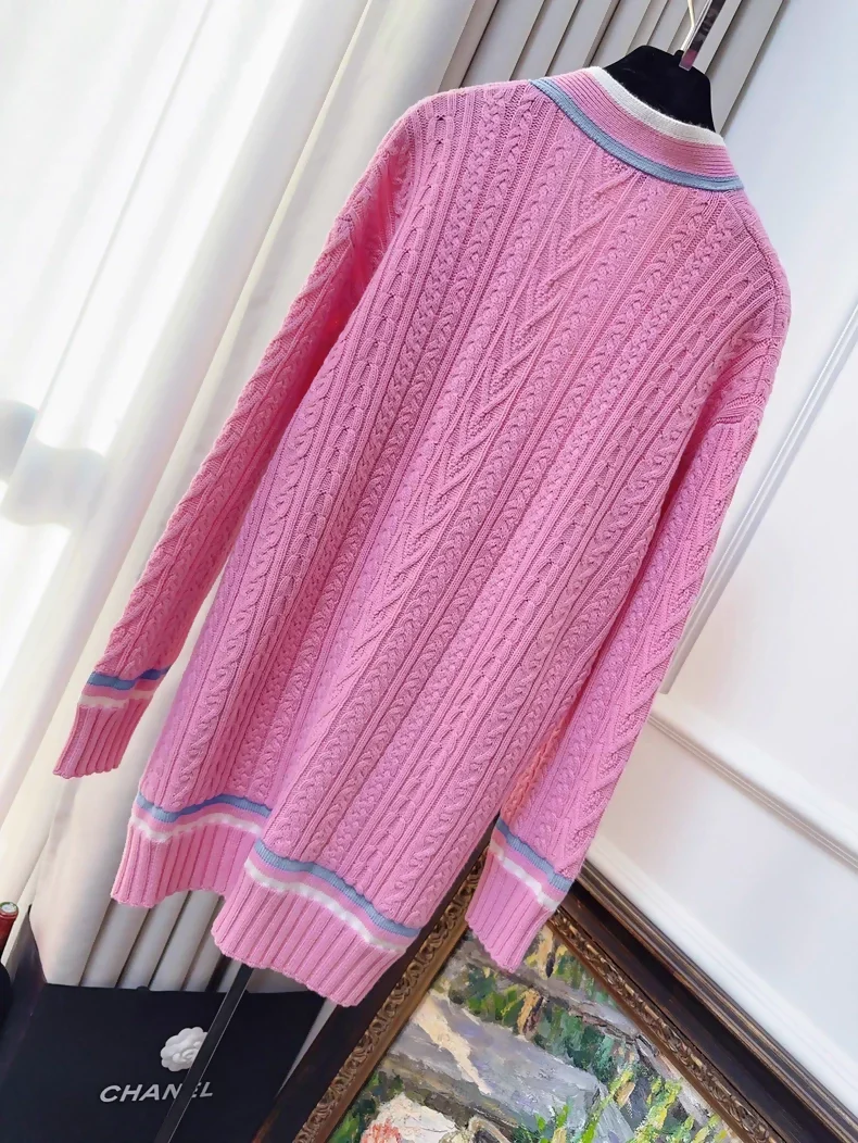 Chanel 23P Pink and Blue/White Knit Cardigan - Image 2