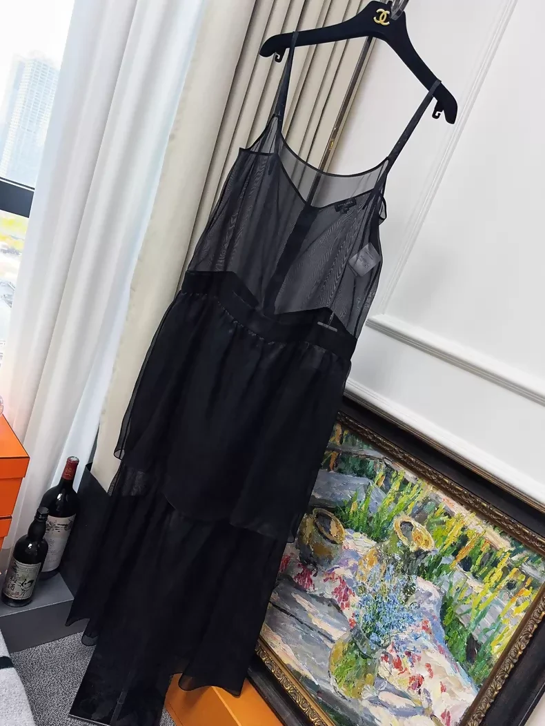 Chanel 24S black silk organza slip dress
