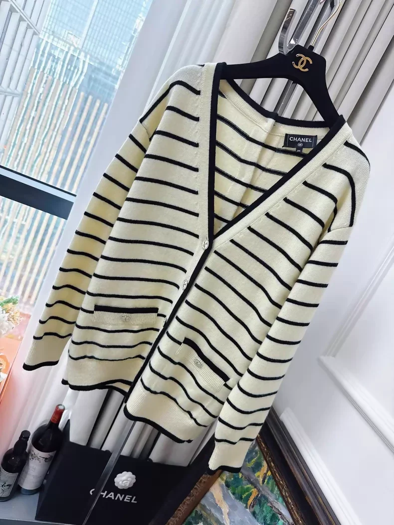 Chanel 25S yellow and black striped cardigan