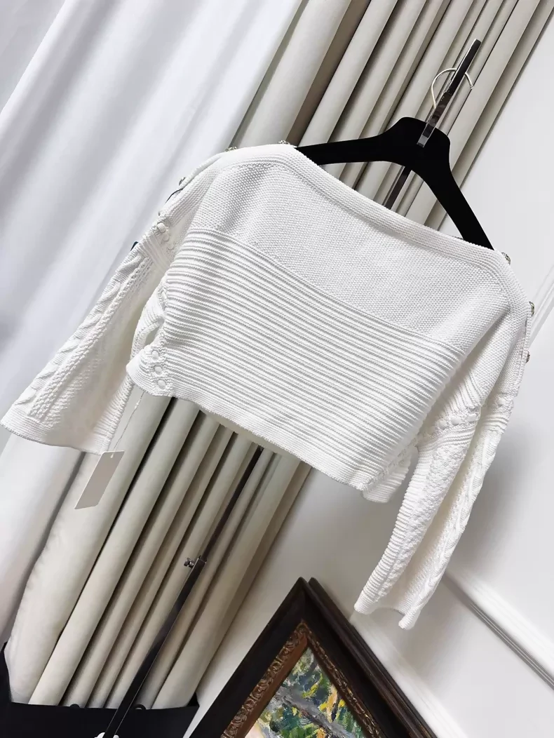 Chanel 20P White Double C Jacquard Knit Off-Shoulder Top - Image 2