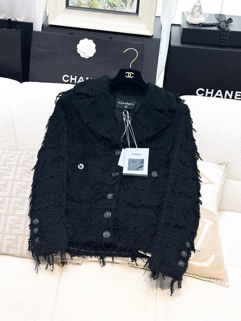 Chanel 22p black fringed jacket