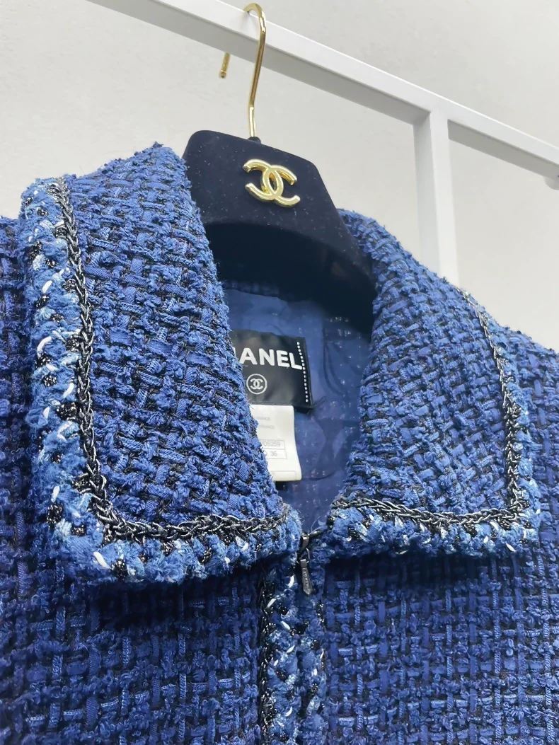 Chanel top in navy blue tulle and tweed - Image 3