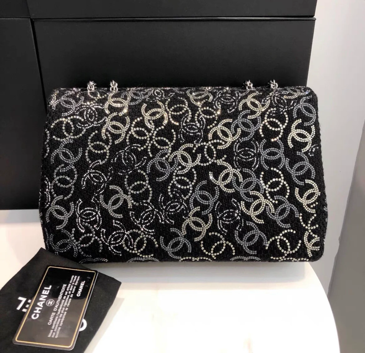 Chanel Tweed Jumbo Swarovski Crystal Flap Bag - Image 2