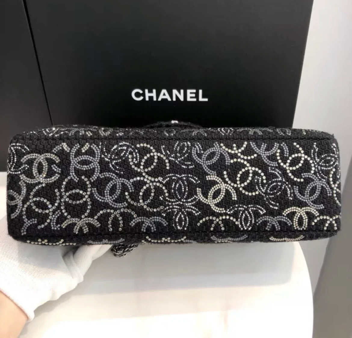 Chanel Tweed Jumbo Swarovski Crystal Flap Bag - Image 3