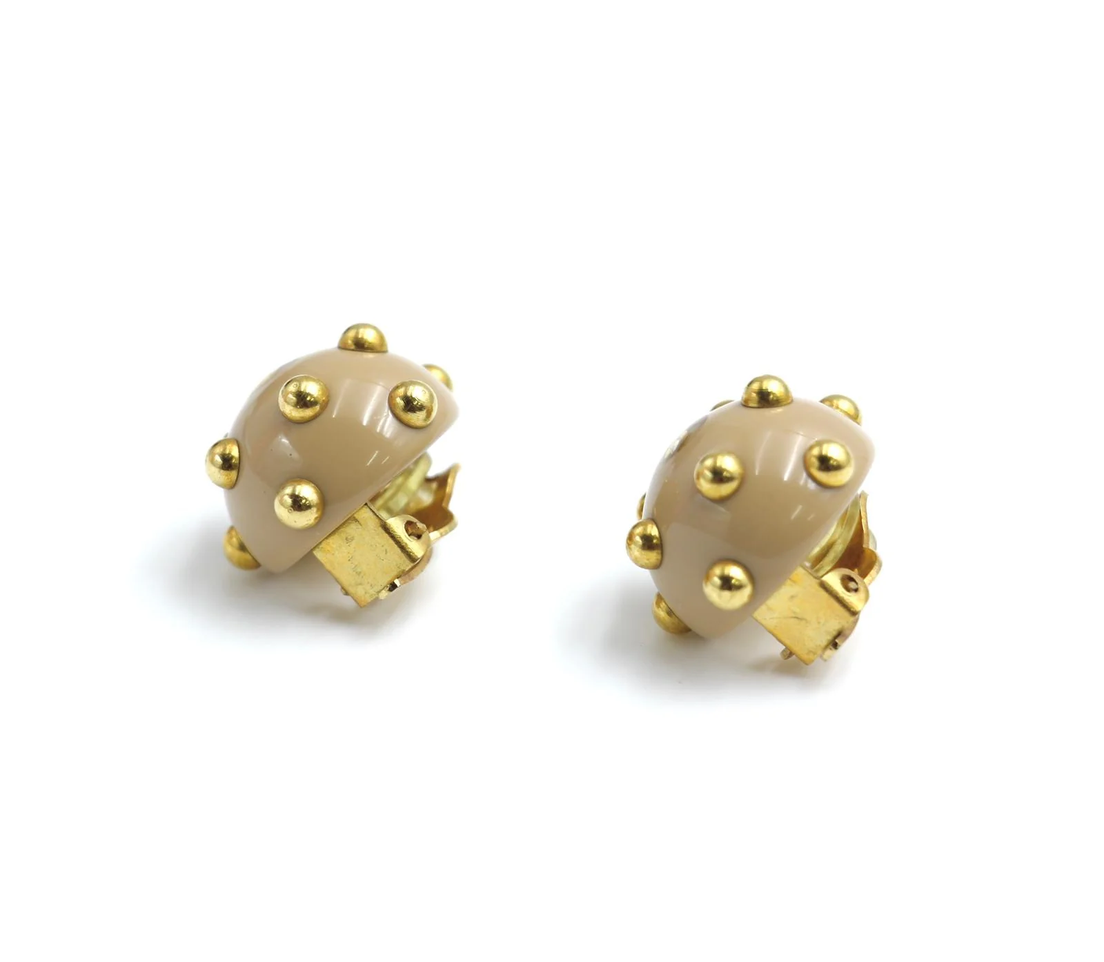 Chanel Vintage 00A Resin Khaki Brown Gold Dot Earrings - Image 3