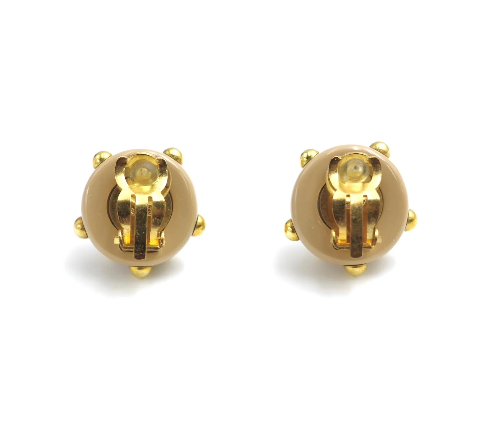 Chanel Vintage 00A Resin Khaki Brown Gold Dot Earrings - Image 4