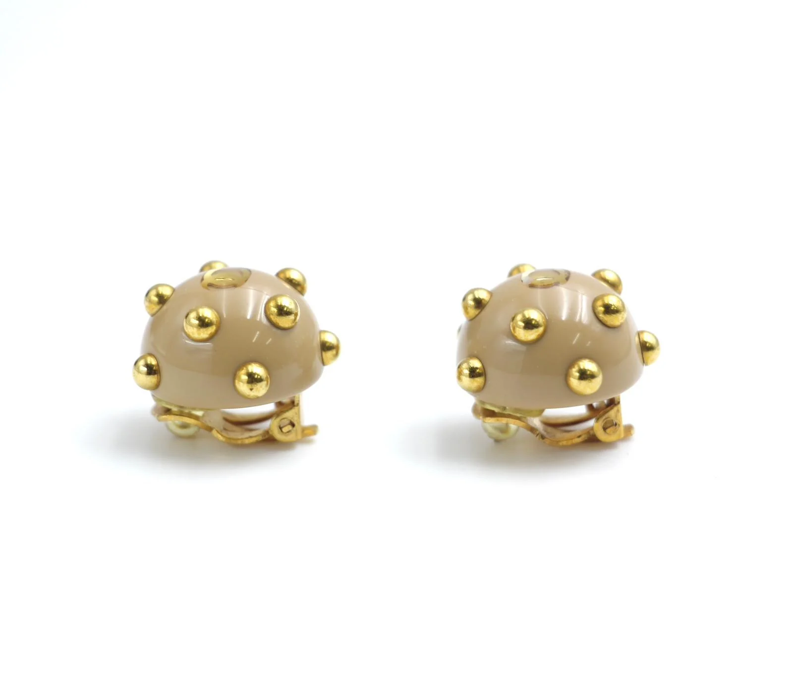 Chanel Vintage 00A Resin Khaki Brown Gold Dot Earrings - Image 7