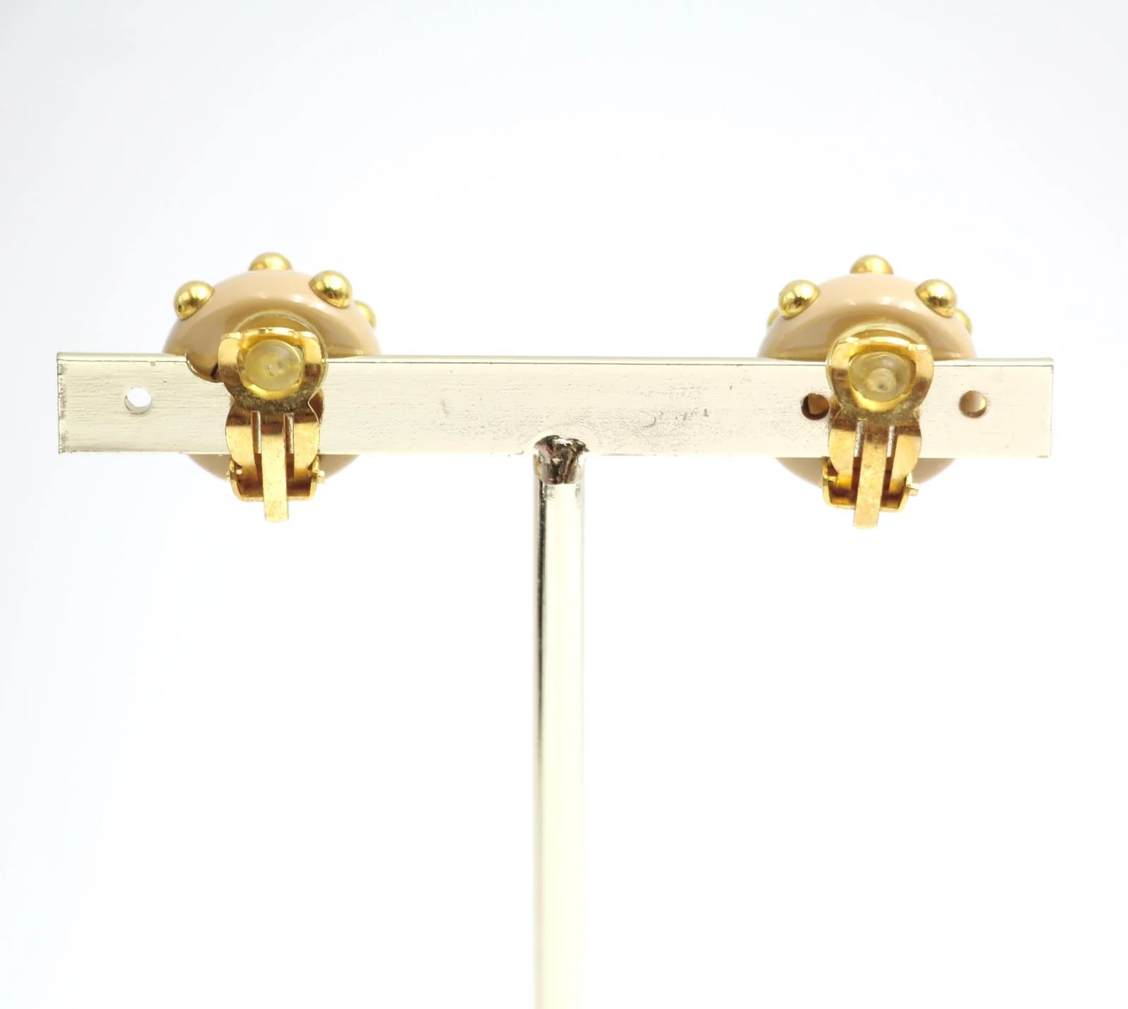 Chanel Vintage 00A Resin Khaki Brown Gold Dot Earrings - Image 9