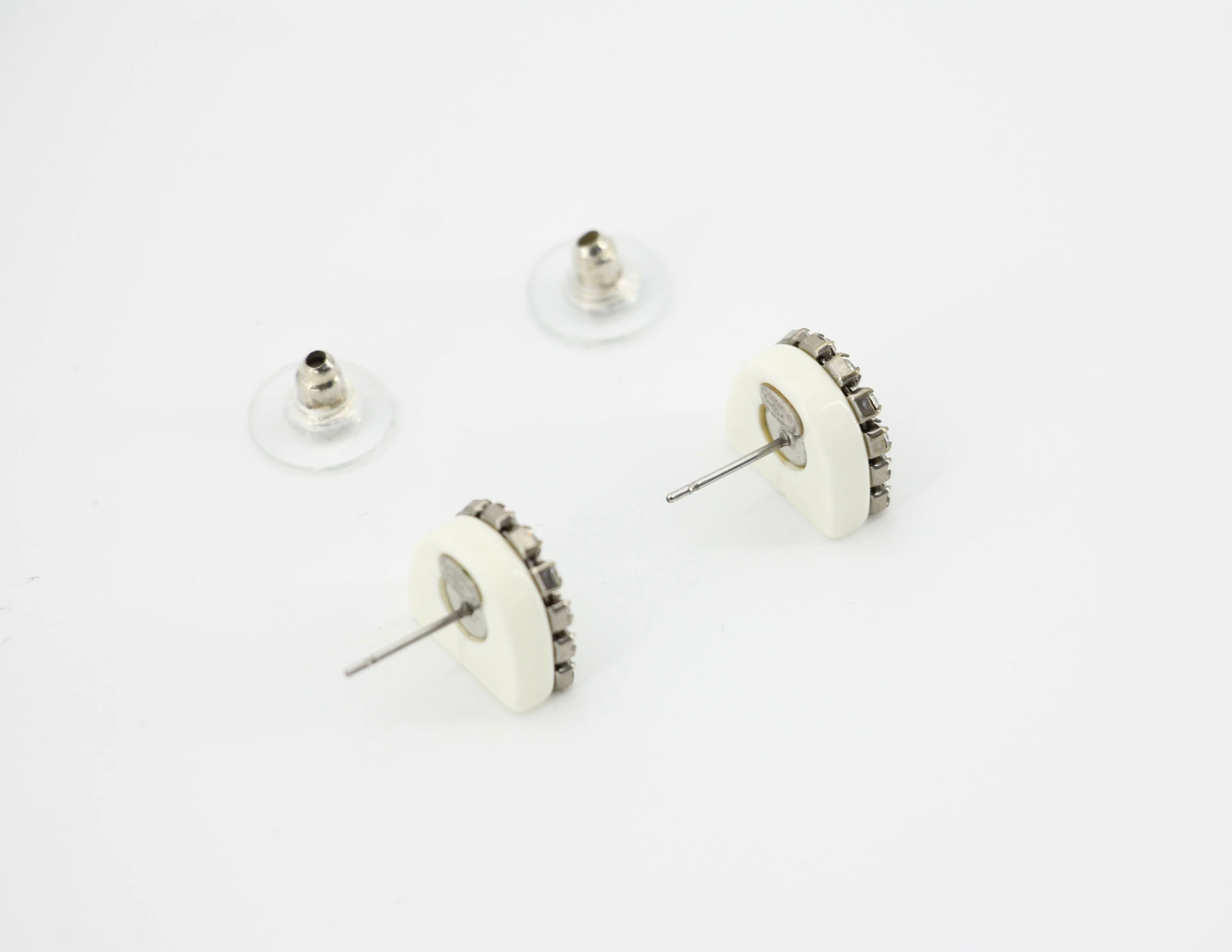 Chanel Vintage 00A Rhinestone White Ring Shape Stud Earrings - Image 6