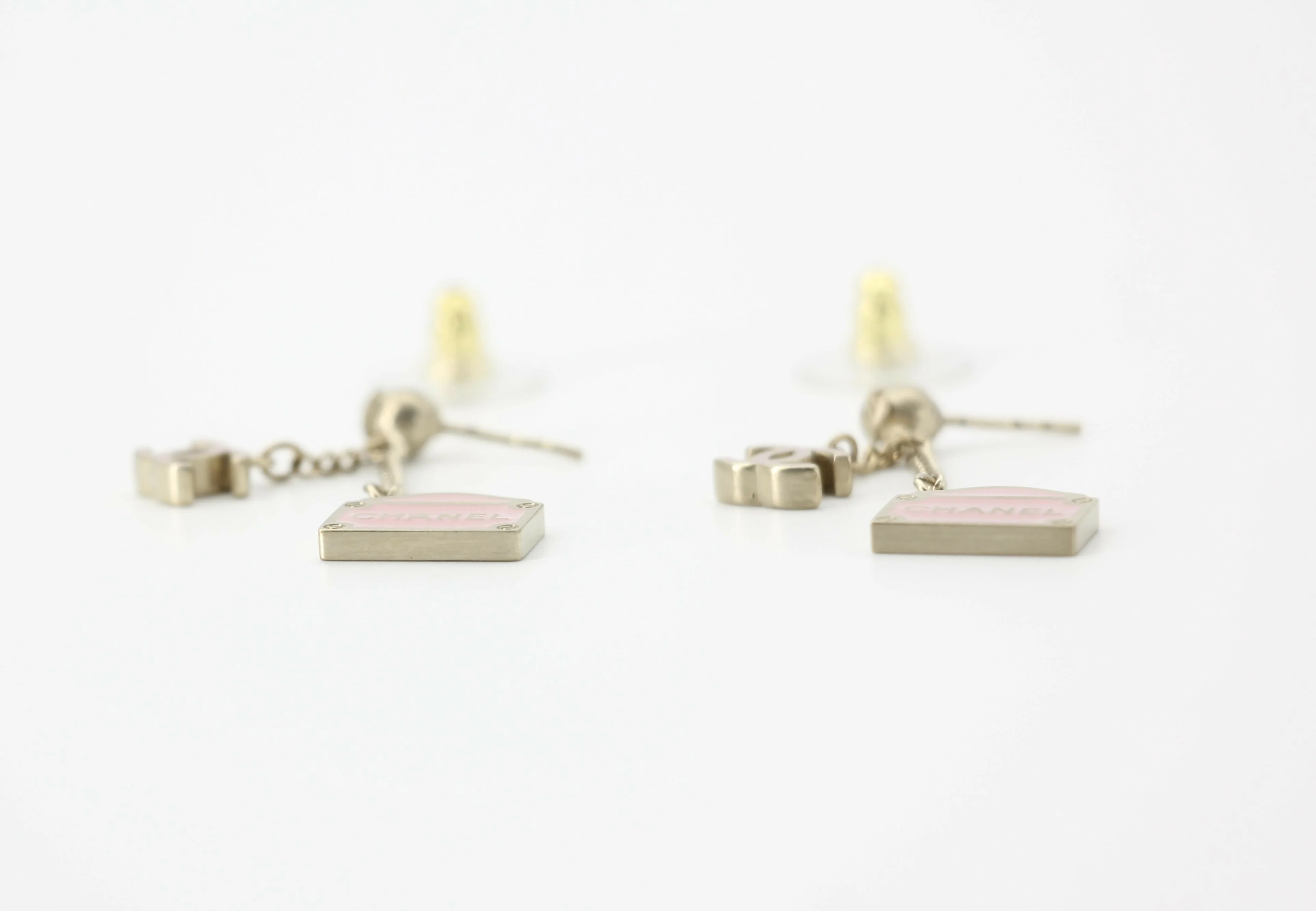 Chanel Vintage 01 Enamel Pink Purse Rue Cambon CC Dangle Stud Earrings - Image 7