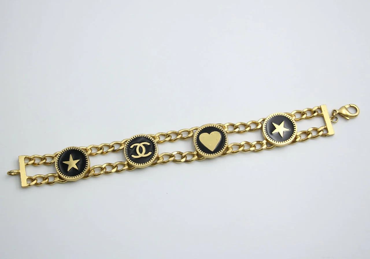 Chanel Vintage 01P Gold-plated & Enamel Star Heart Coin Bracelet - Image 2