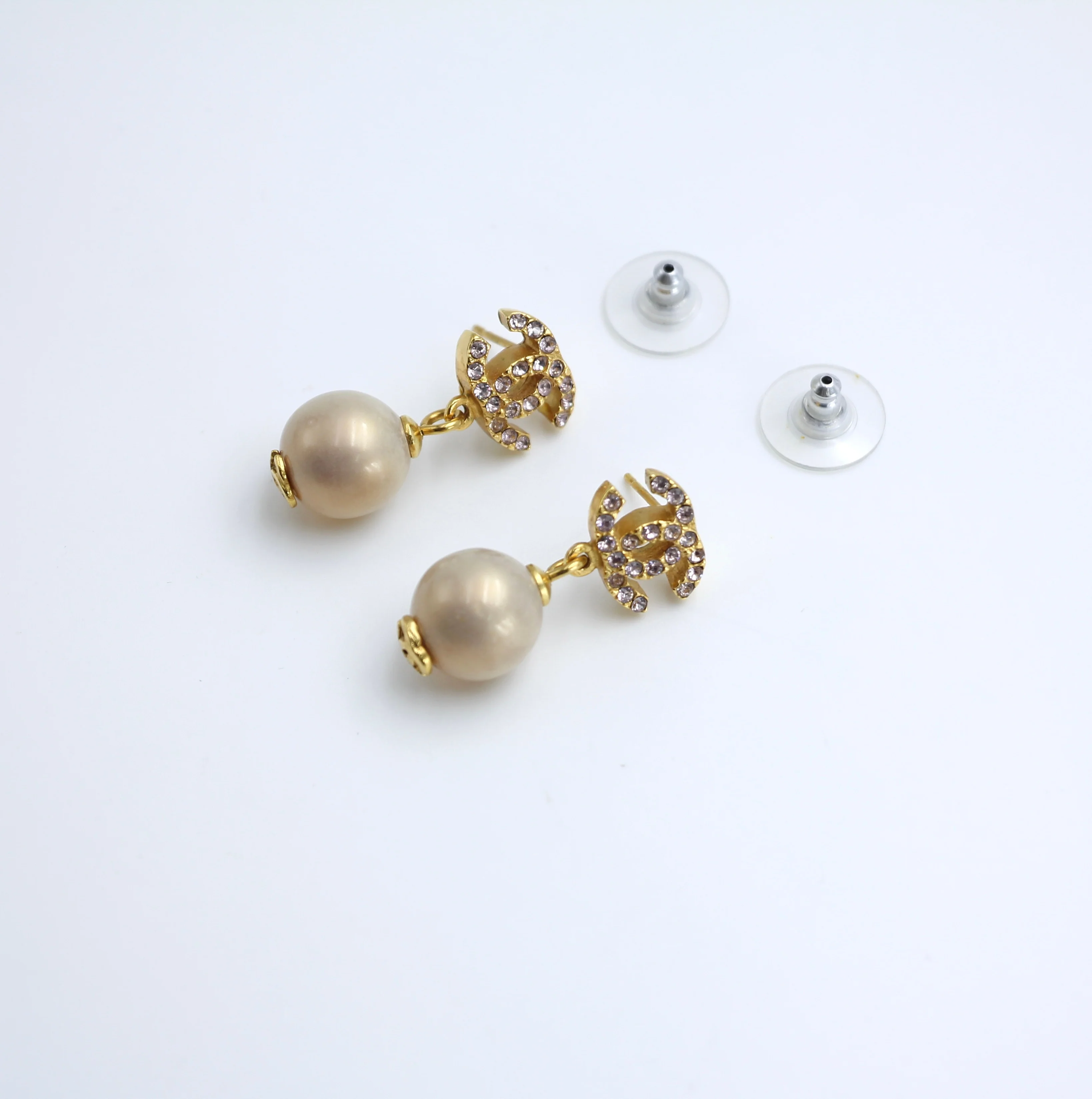 Chanel Vintage 01P Pink Rhinestone Imitation Pearl Drop Earrings