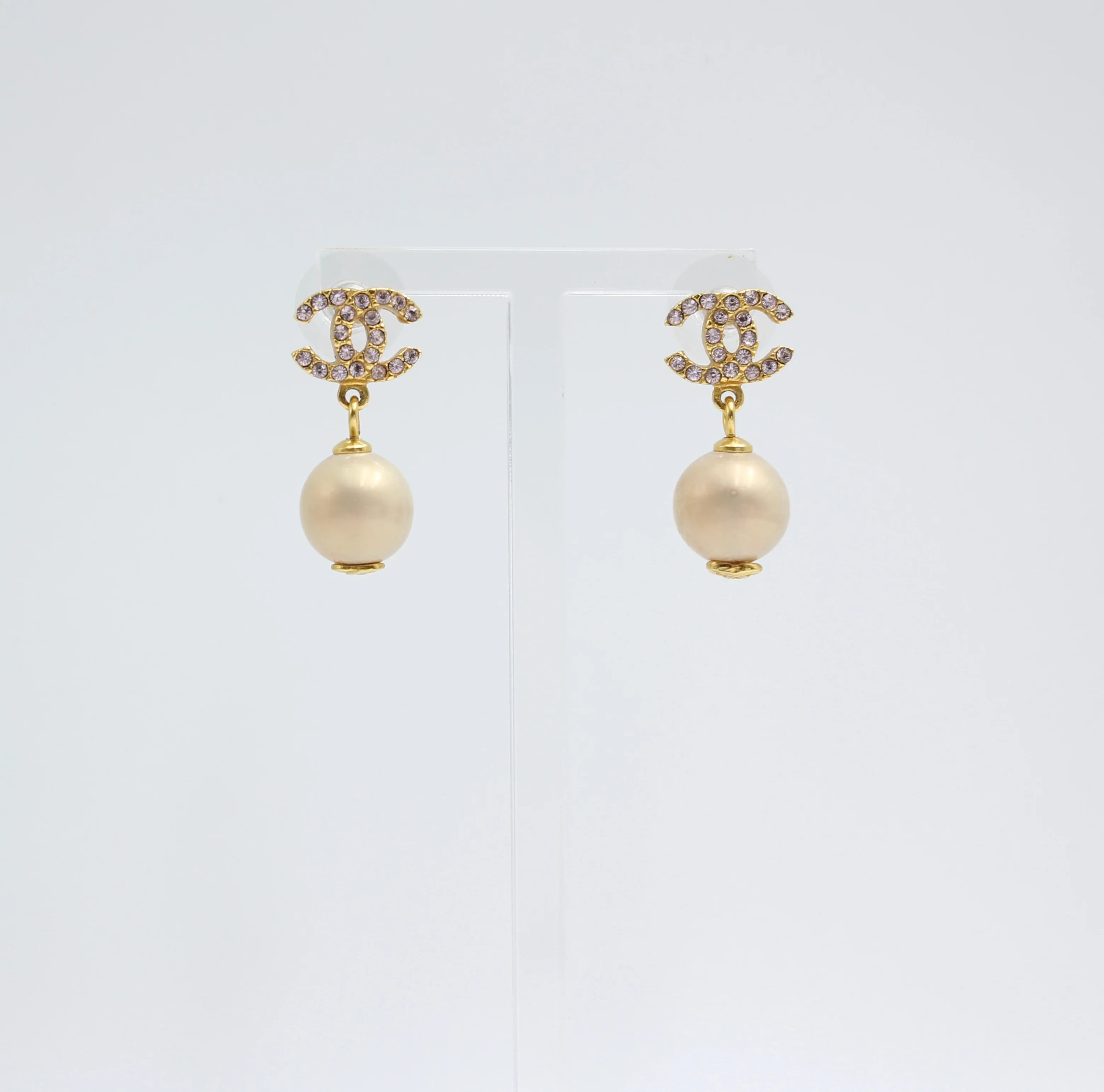 Chanel Vintage 01P Pink Rhinestone Imitation Pearl Drop Earrings - Image 8