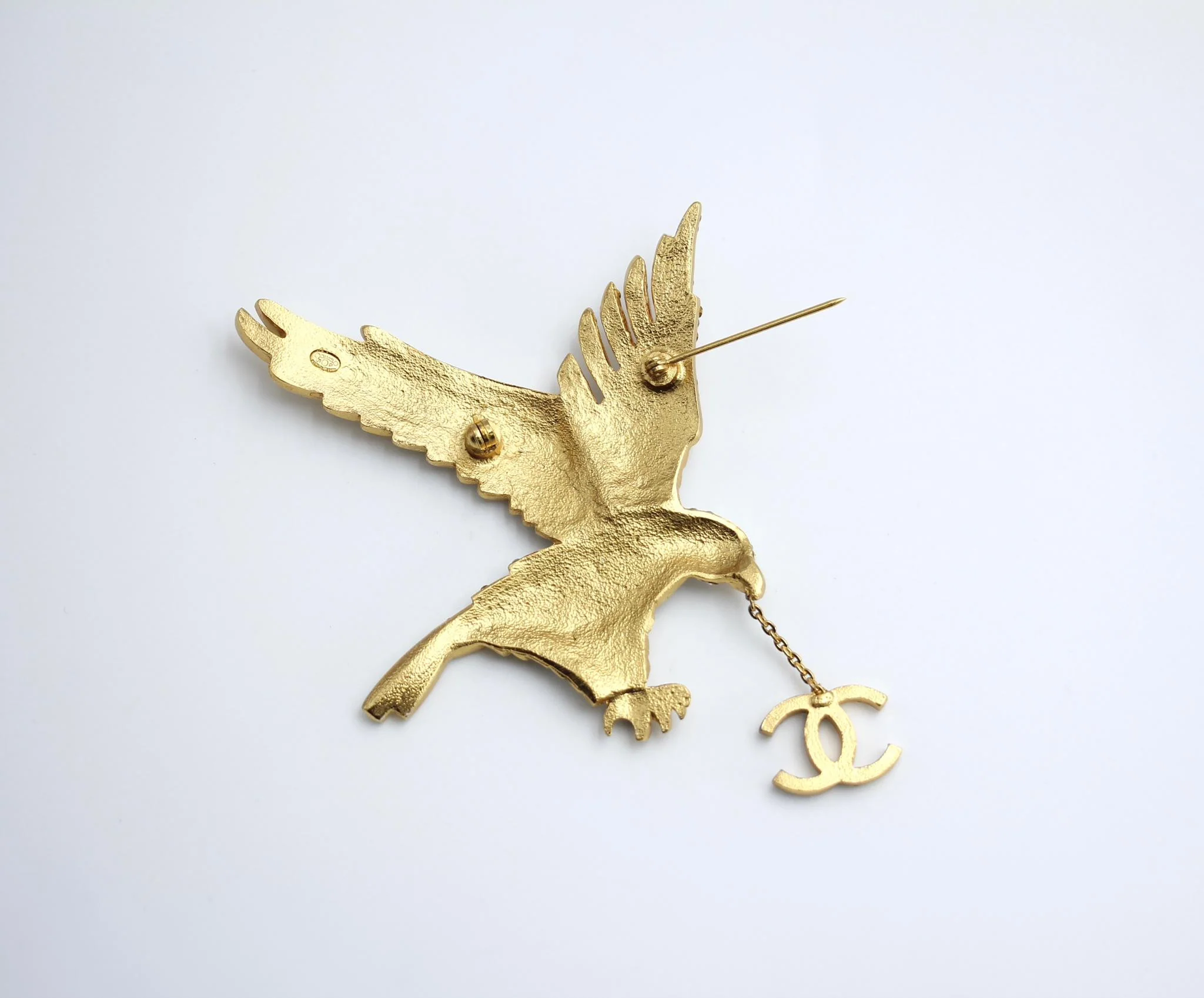 Chanel Vintage 01P Rhinestone Eagle Large Brooch - Image 7