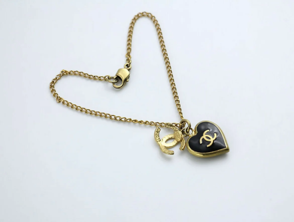Chanel Vintage 02P Enamel Black Heart CC Bracelet