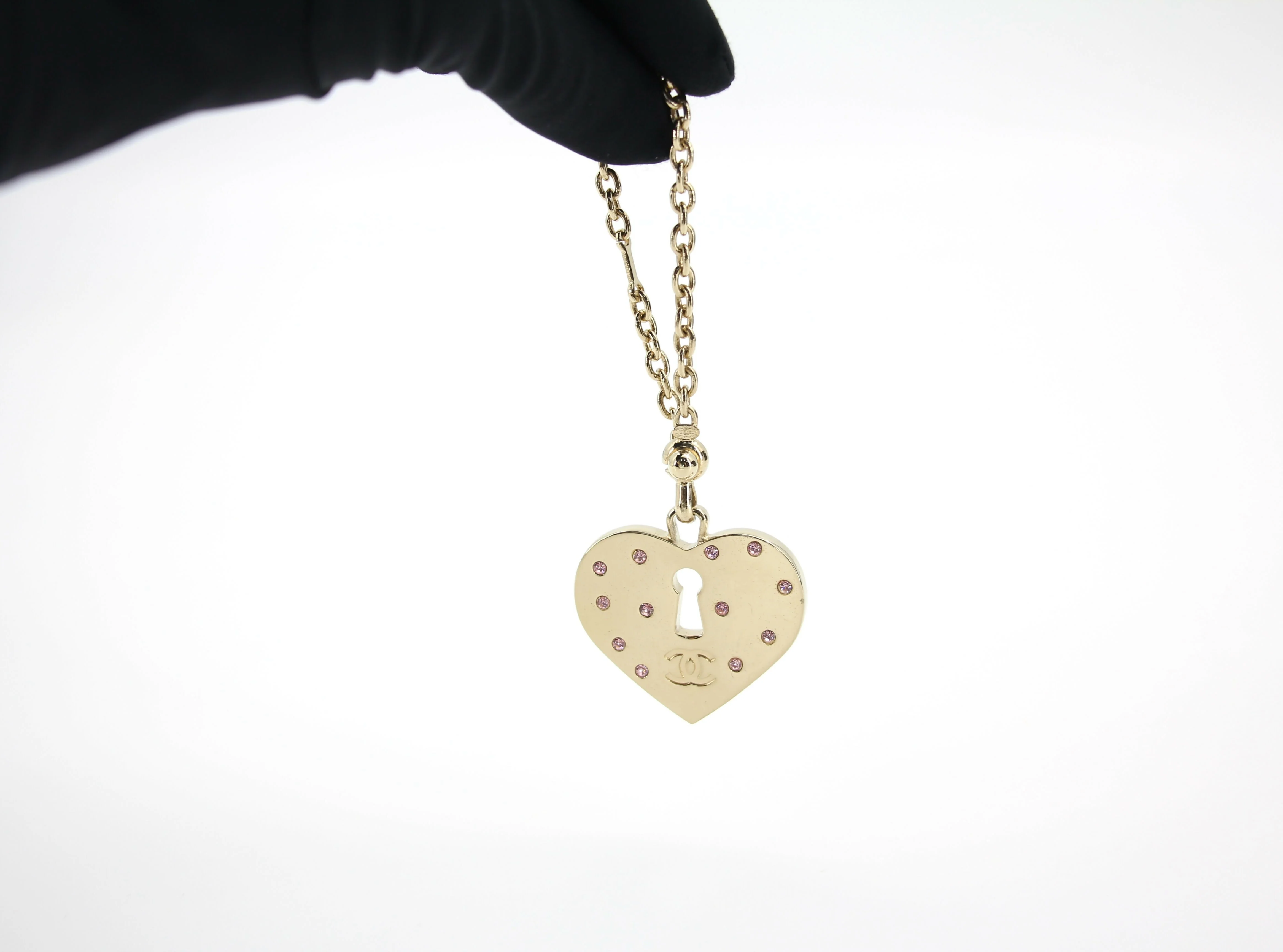 Chanel Vintage 02P Pink Rhinestone Heart Padlock Charm - Image 3