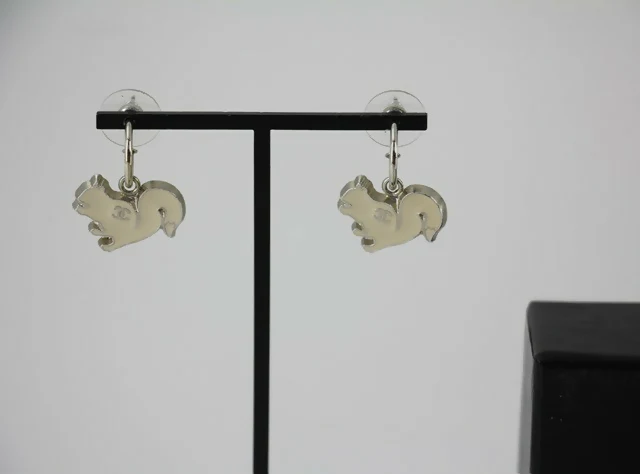 Chanel Vintage 03P & 05A Enamel White Squirrel Earrings