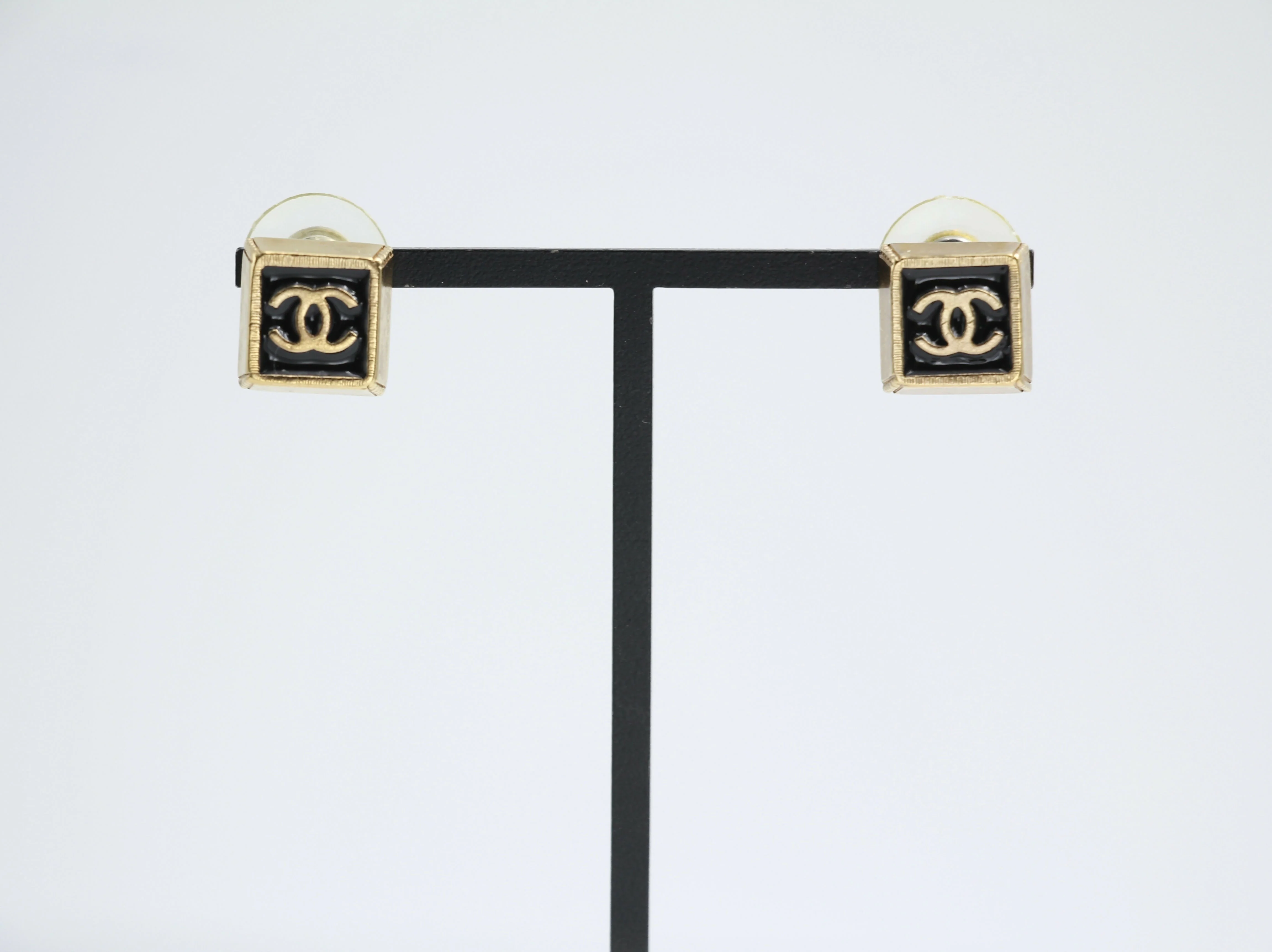Chanel Vintage 03P Metal Square Black Stud Earrings - Image 2