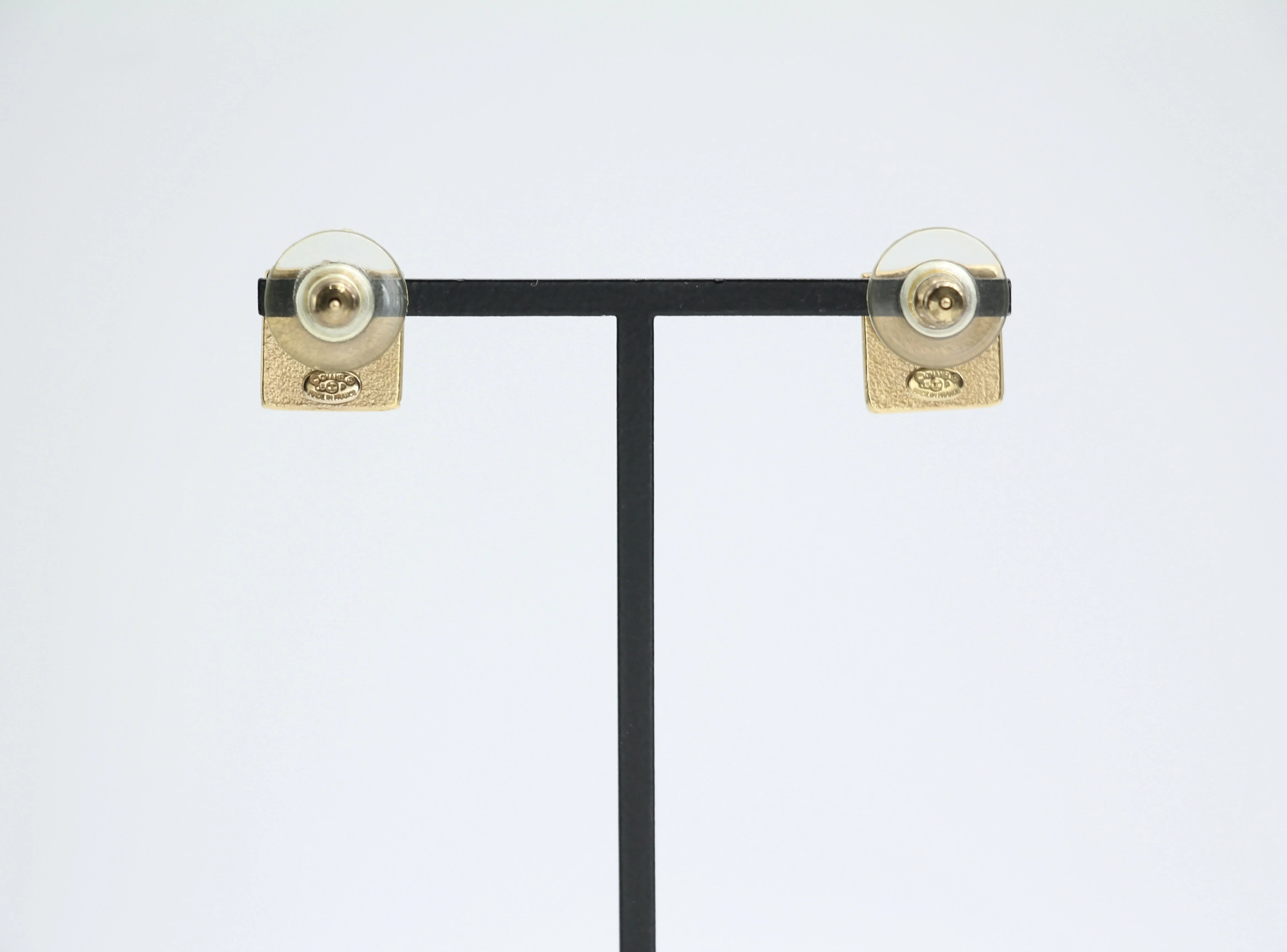Chanel Vintage 03P Metal Square Black Stud Earrings - Image 3