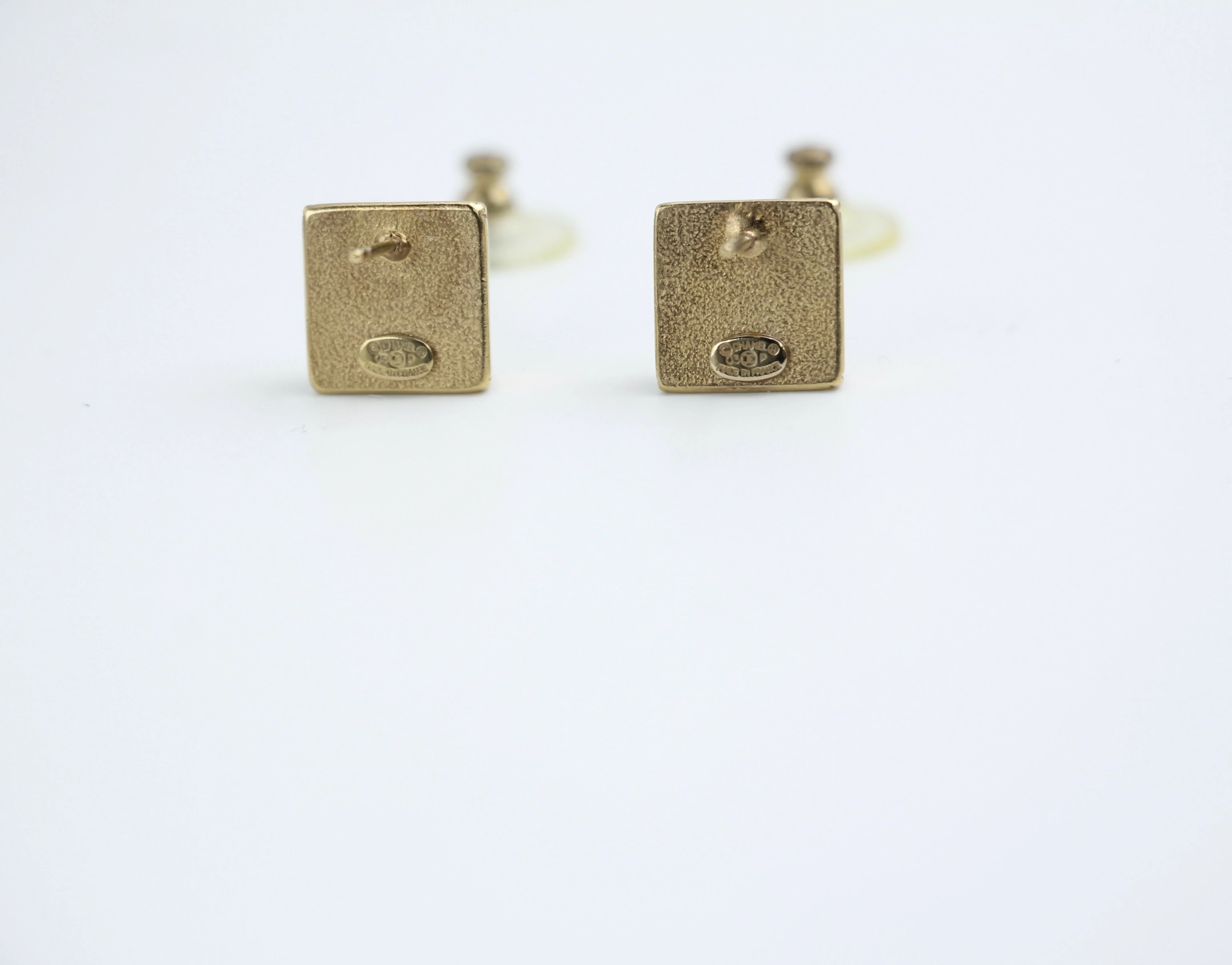 Chanel Vintage 03P Metal Square Black Stud Earrings - Image 4