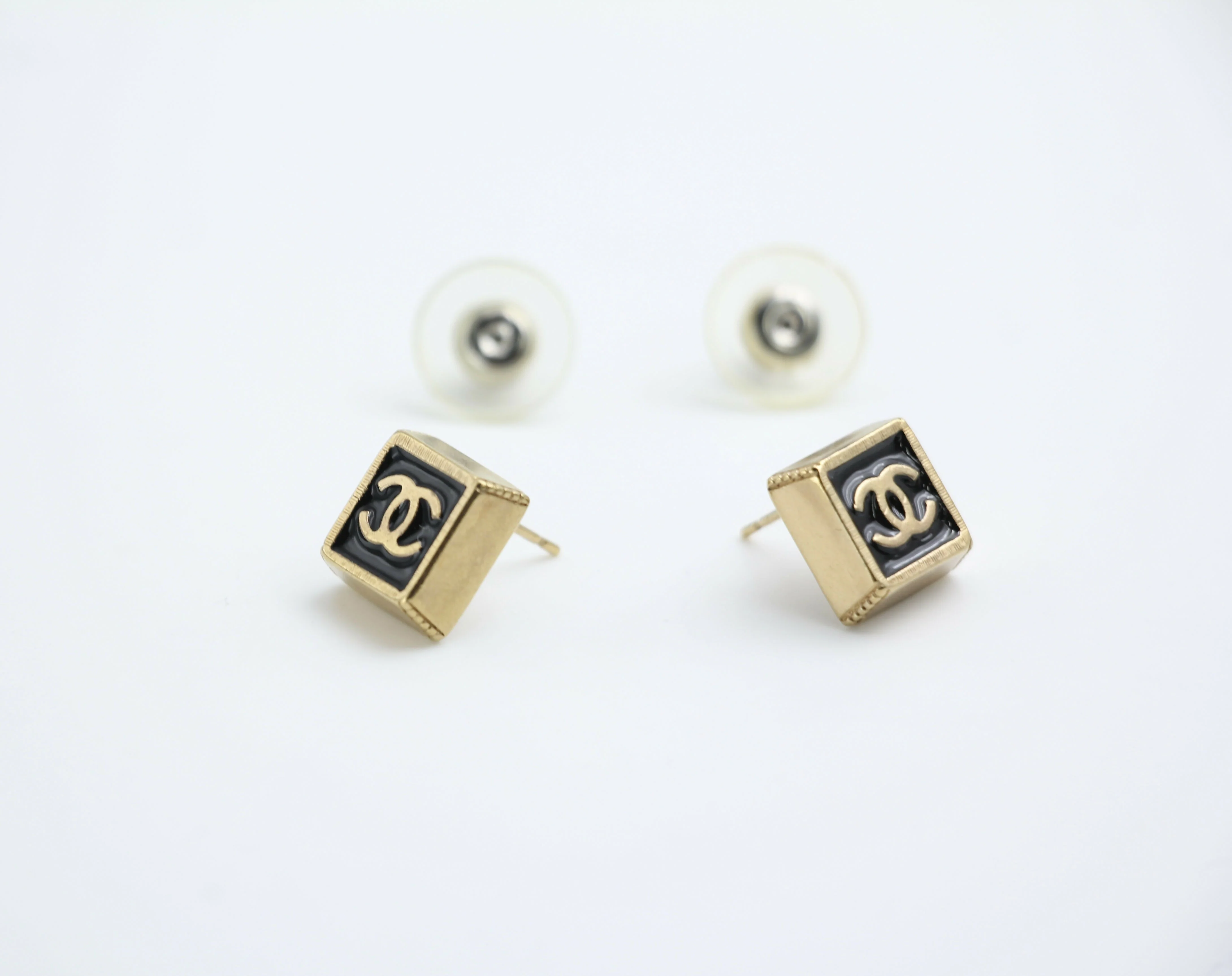 Chanel Vintage 03P Metal Square Black Stud Earrings - Image 5
