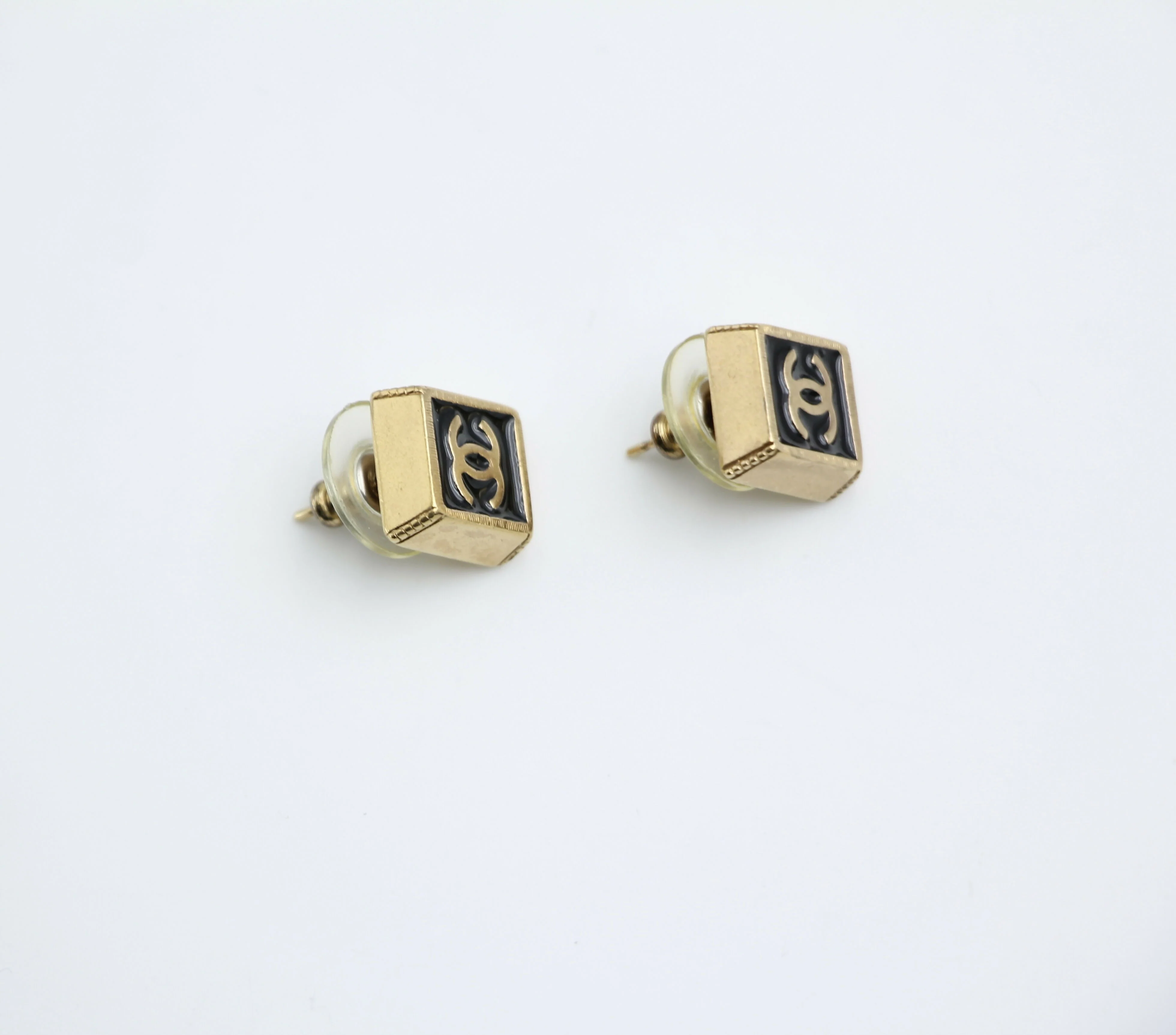 Chanel Vintage 03P Metal Square Black Stud Earrings - Image 7