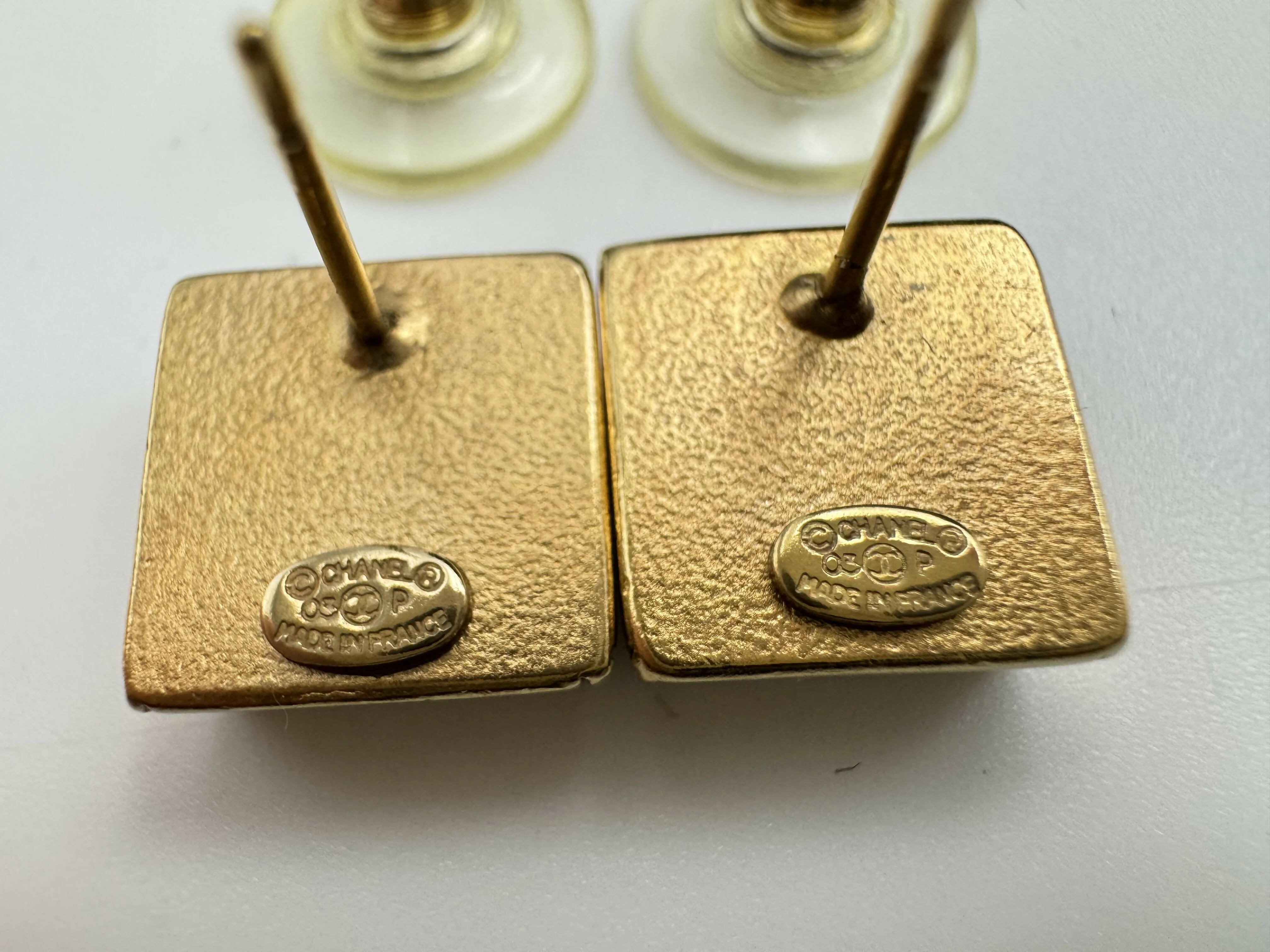 Chanel Vintage 03P Metal Square Black Stud Earrings - Image 9