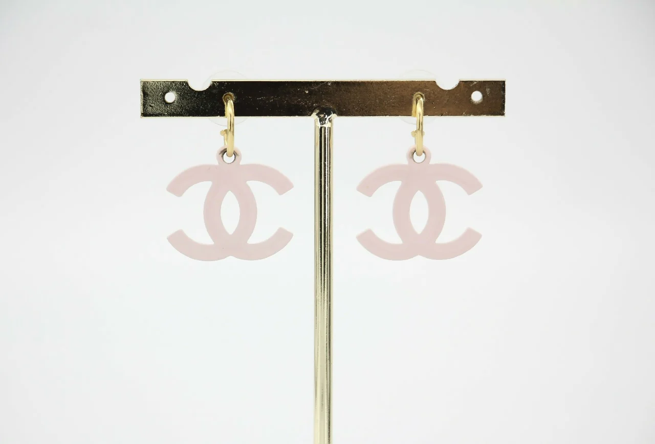 Chanel Vintage 03S Resin Pink CC Dangle Stud Earrings