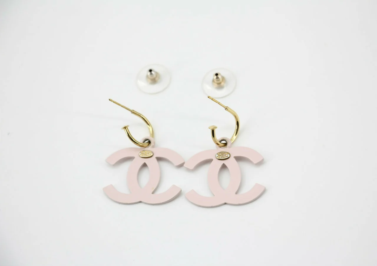 Chanel Vintage 03S Resin Pink CC Dangle Stud Earrings - Image 5