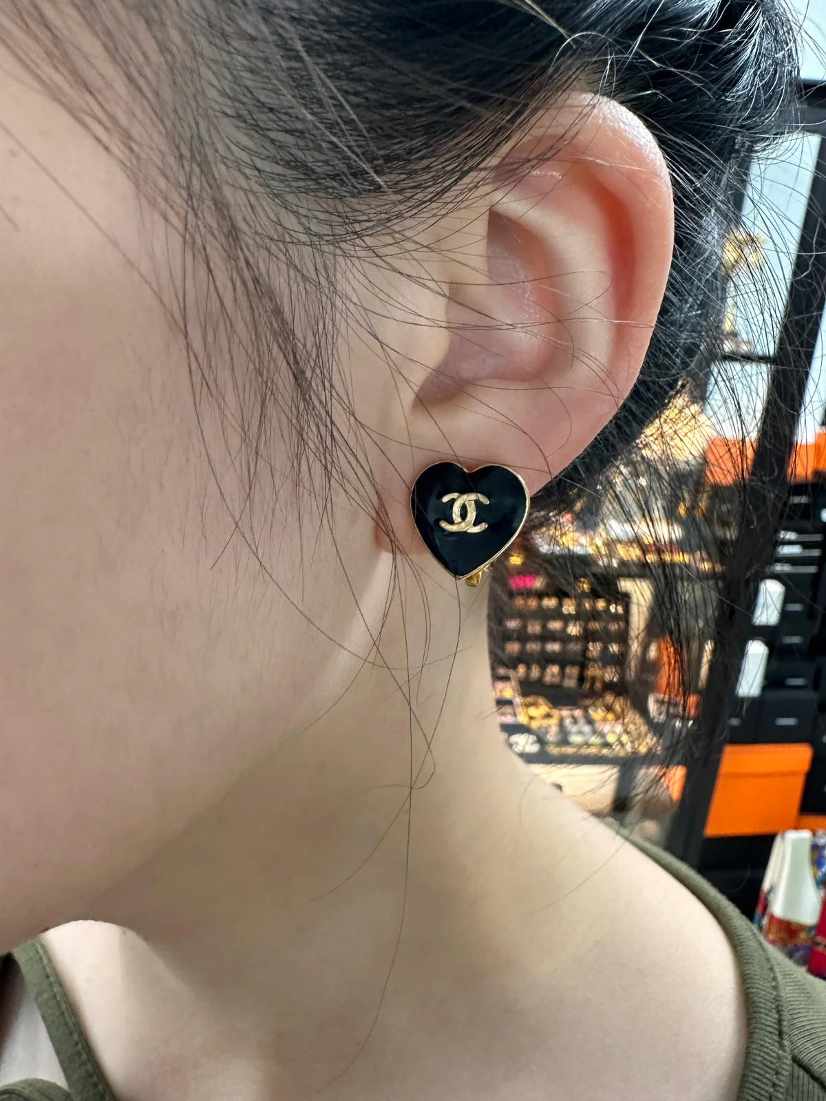 Chanel Vintage 04A Enamel Black Love Thin Cc Earrings - Image 13
