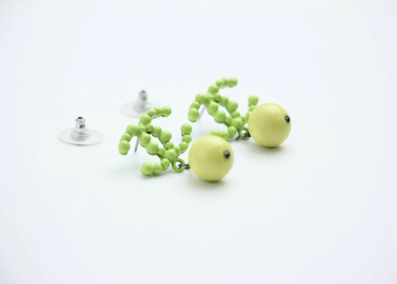 Chanel Vintage 04A Resin Fluorescent Green and Yellow Dangle Stud Earrings - Image 5