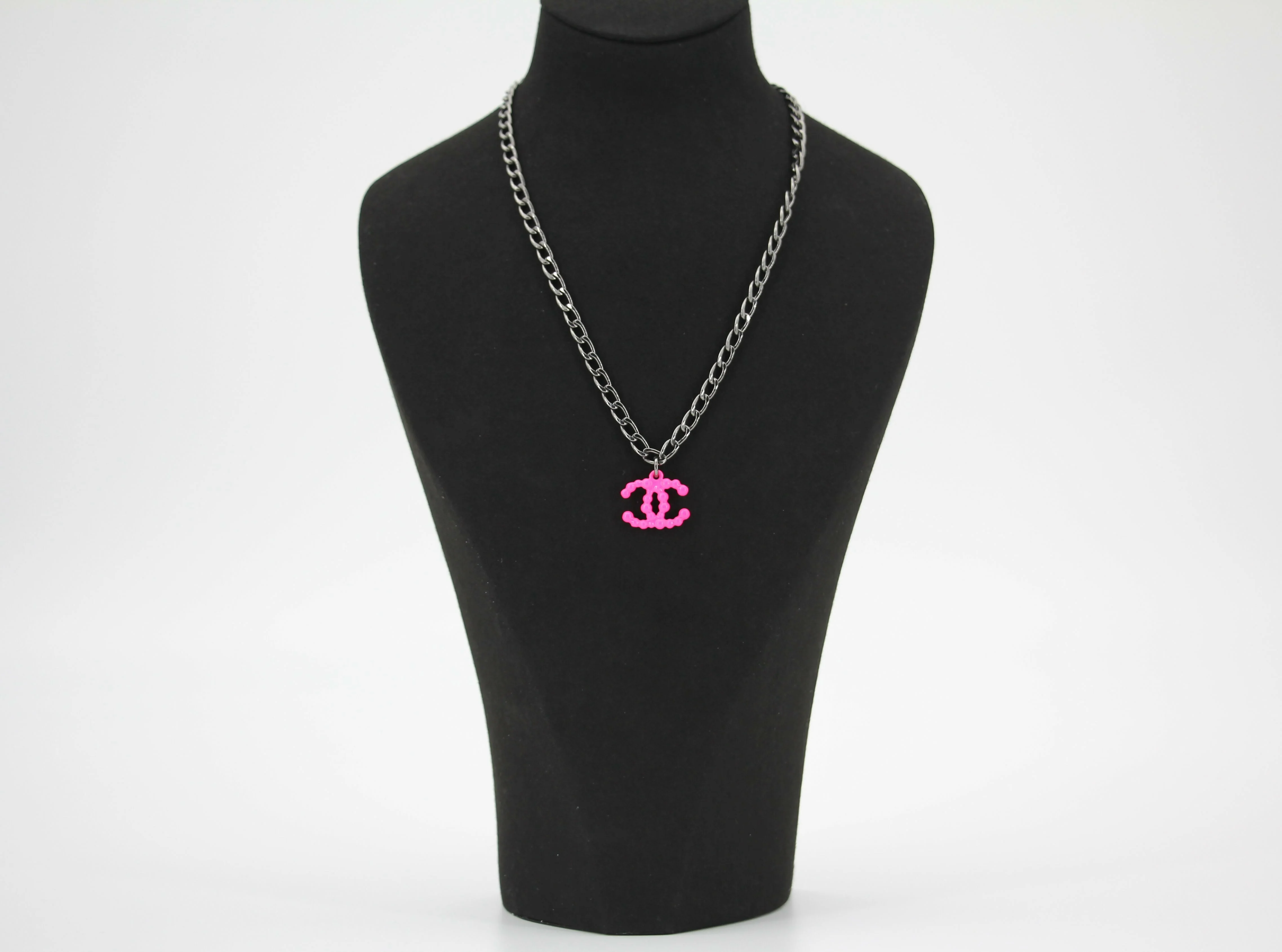 Chanel Vintage 04A Resin Fluorescent Pink CC Necklace