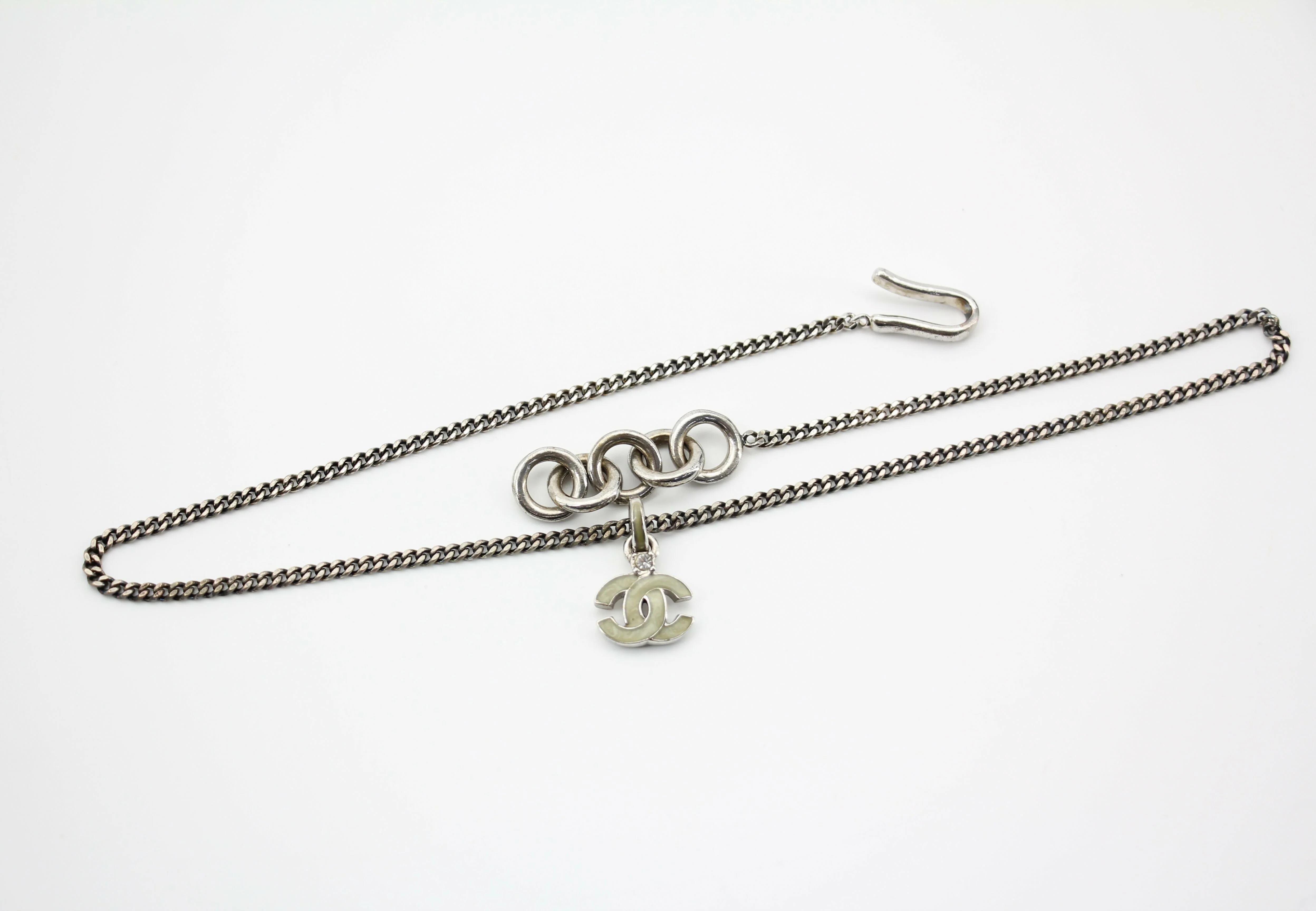 Chanel Vintage 04P Enamel Dark Green Silver Necklace - Image 6