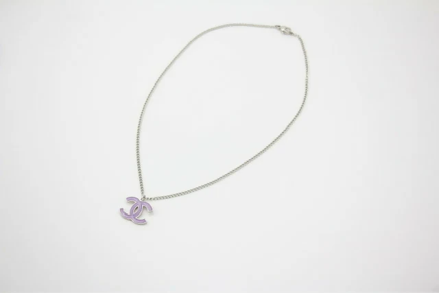 Chanel Vintage 04P Enamel Pink Purple CC Necklace - Image 5