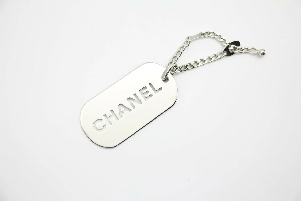 Chanel Vintage 04V Metal Silver-Tone Rectangular Plaque Pendant Bag Charm