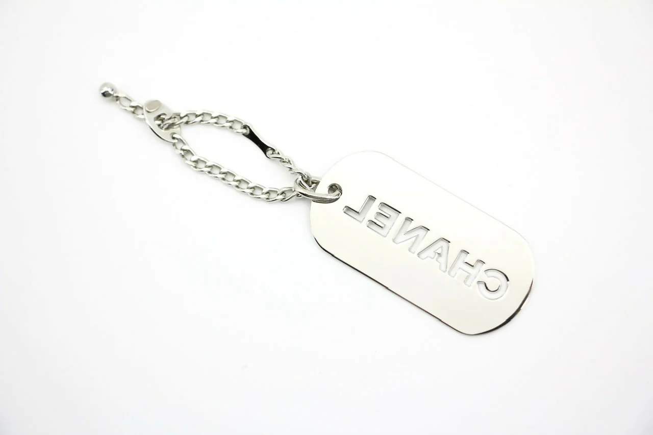 Chanel Vintage 04V Metal Silver-Tone Rectangular Plaque Pendant Bag Charm - Image 2