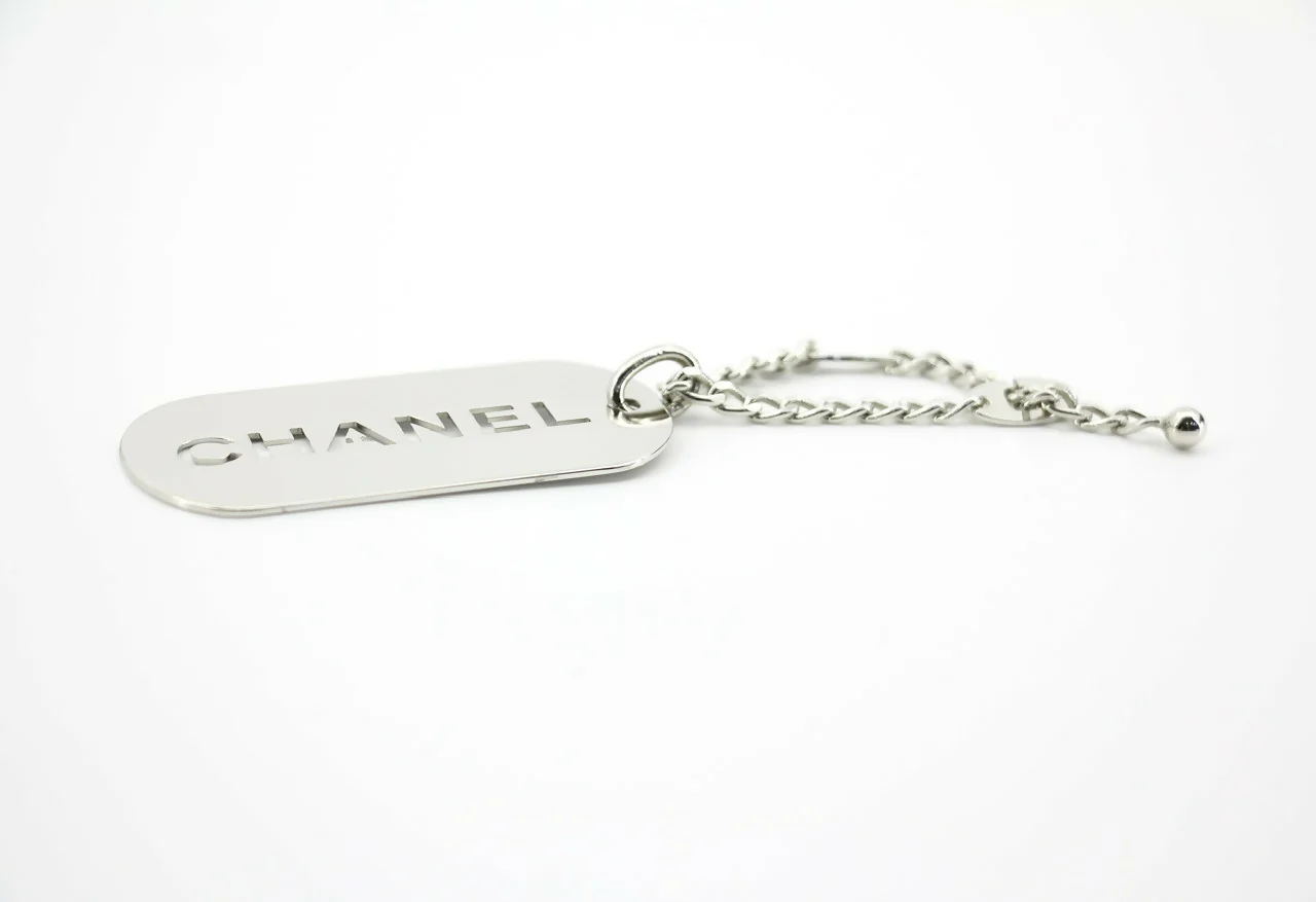 Chanel Vintage 04V Metal Silver-Tone Rectangular Plaque Pendant Bag Charm - Image 3