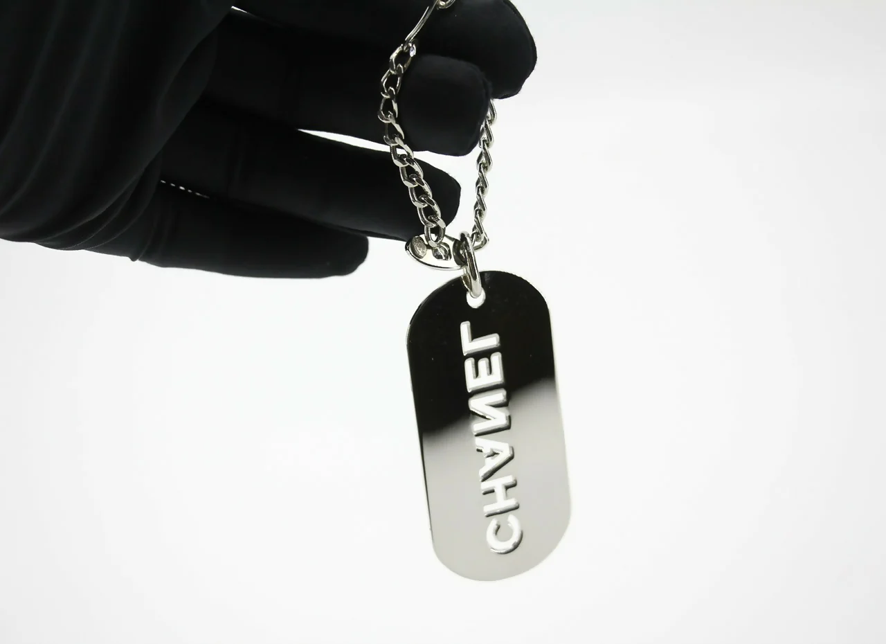 Chanel Vintage 04V Metal Silver-Tone Rectangular Plaque Pendant Bag Charm - Image 7