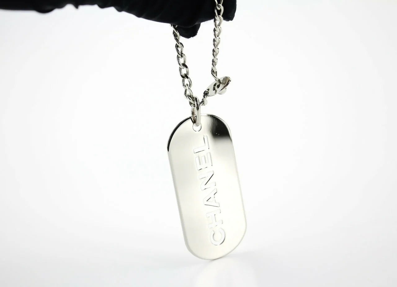 Chanel Vintage 04V Metal Silver-Tone Rectangular Plaque Pendant Bag Charm - Image 8